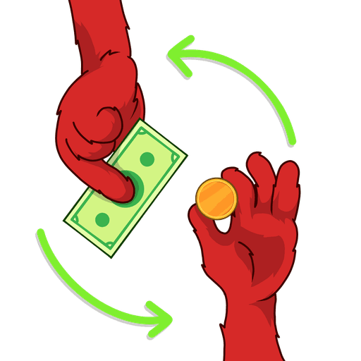 illustration of a dollar shaped character on a skateboard